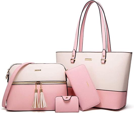 Amazon.com: Women Fashion Synthetic Leather Handbags Tote Bag Shoulder Bag Top Handle Satchel Purse Wallet Set 4pcs : Clothing, Shoes & Jewelry