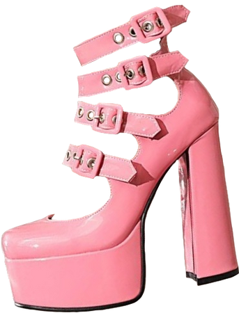 bubblegum pink platform high heels with strappy belt details