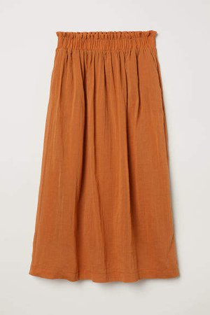 Calf-length Cotton Skirt - Orange