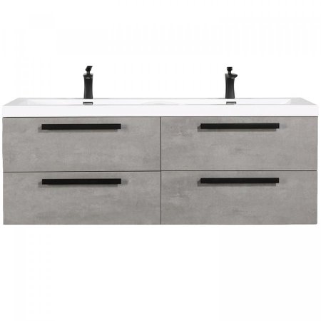 Eviva Surf 57" Cement Grey Modern Bathroom Vanity Set with Integrated White Acrylic Double Sink | Decors US