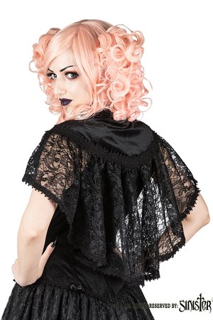 Rita Short Black Paisley Lace Gothic Cape by Sinister