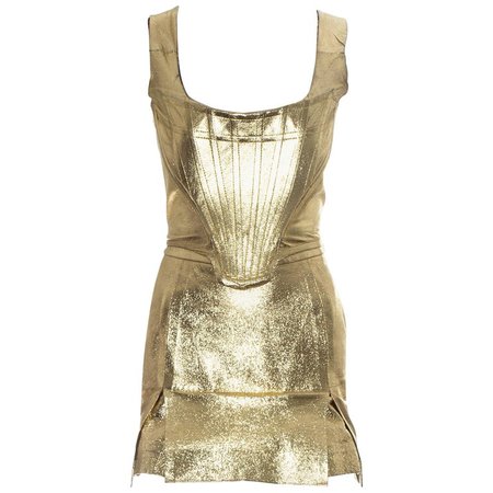 Vivienne Westwood gold leather corset and mini skirt, 'Time Machine' ss 1988 For Sale at 1stdibs