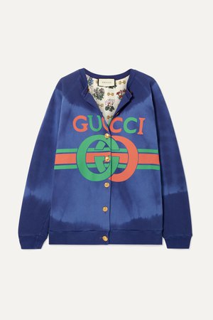 Blue Printed tie-dyed cotton-jersey cardigan | Gucci | NET-A-PORTER