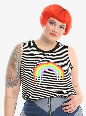 Black & White Striped Dripping Rainbow Girls Tank Top Plus Size