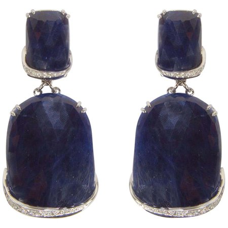 Sapphire and Diamond Drop Gold Statement Earrings Estate Fine Jewelry For Sale at 1stDibs | sapphire statement earrings