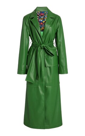 staud green leather trench