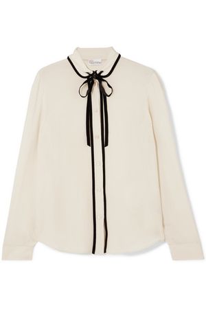 REDValentino | Cotton velvet-trimmed silk crepe de chine blouse | NET-A-PORTER.COM