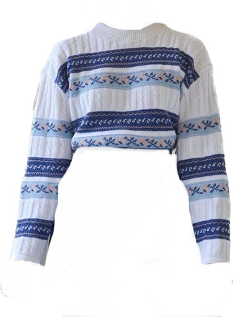 blue white floral vintage striped sweater knitted grandma