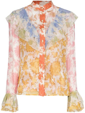Shop ZIMMERMANN Postcard print flared cuffs blouse with Express Delivery - FARFETCH