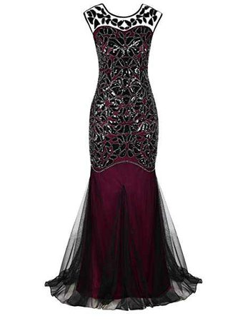 Amazon.com: kayamiya Women's 1920s Beaded Sequin Floral Maxi Long Gatsby Flapper Prom Dress: Clothing