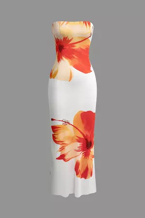 Sunny Floral Cascade Strapless Midi Dress – Micas