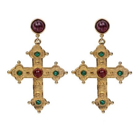 jewelled gold cross earrings
