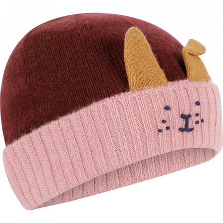 Il Gufo Bunny Design Woolen Cap in Burgundy and Pink - BAMBINIFASHION.COM