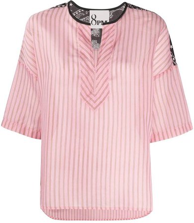 8pm Contrast-Panel Striped Blouse