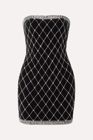 Embellished Cotton-velvet Mini Dress - Black