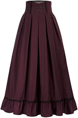 Amazon.com: Long Skirts for Women Maxi Skirt High Waist Pleated Skirt Striped Medieval Victorian Skirt with Pockets Wine M : Clothing, Shoes & Jewelry