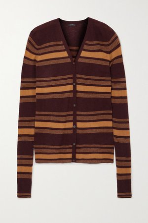 Striped Ribbed Cashmere Cardigan - Brown