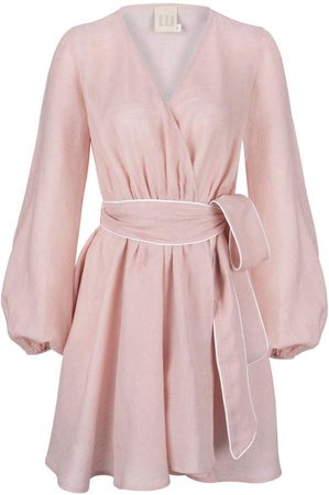 Dor Raw Luxury - Wrapp Short Linen Dress Dusty Pink