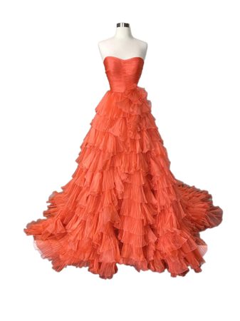 red orange strapless formal gowns dress