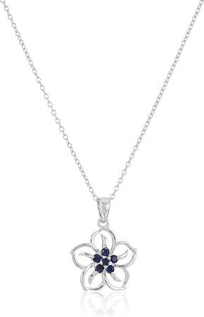 Amazon.com: Sterling Silver Created Blue Sapphire Flower Pendant Necklace, 18" : Clothing, Shoes & Jewelry
