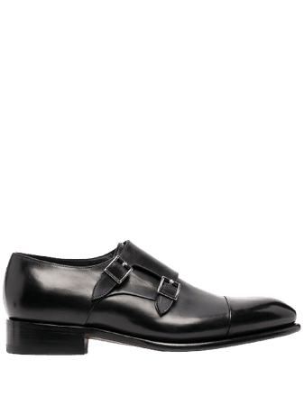 Santoni, Double-buckle leather monk shoes
