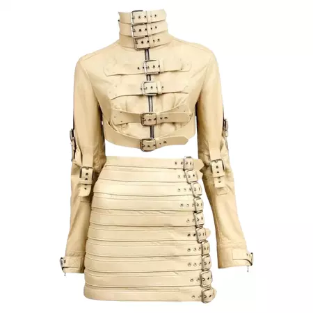 UNWORN Dolce and Gabbana Bondage Buckle Leather Jacket Skirt Suit Ensemble as KIM For Sale at 1stDibs | kim buckle skirt, dolce and gabbana armor, leather jacket with buckle