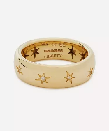 Liberty 9ct Gold Handmade Ianthe Star Diamond Medium Band Ring | Liberty