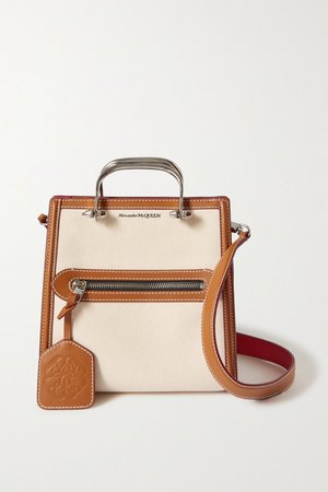 Tan The Short Story leather-trimmed canvas tote | Alexander McQueen | NET-A-PORTER