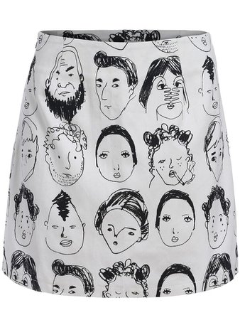 Pencil skirt with portrait print-black and white