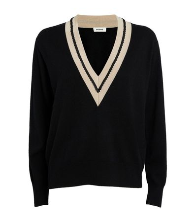 SANDRO black Wool-Cashmere V-Neck Sweater | Harrods UK