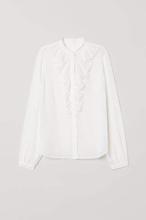 Airy Blouse with Flounce - White