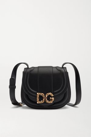 Black DG Amore embellished leather shoulder bag | Dolce & Gabbana | NET-A-PORTER