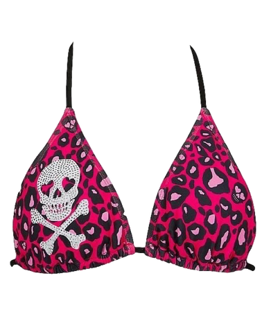 pink leopard print emo rhinestone skull bikini 2010s