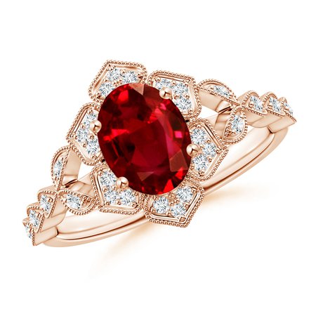 Oval Ruby Trillium Floral Shank Ring