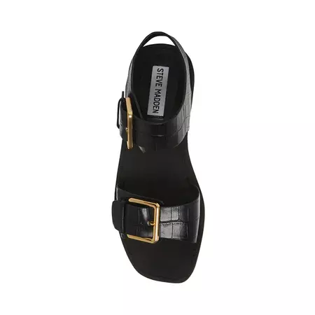 SANTO Black Crocodile Flat Square Toe Sandal | Women's Sandals – Steve Madden