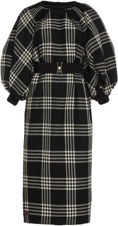 Martin Grant Belted Plaid Wool Sweater Dress