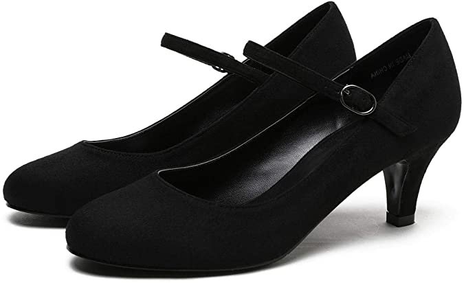Amazon.com | CAMSSOO Women's Mary Jane Kitten Heel Pumps Round Closed Toe Mid Low Heels Office Work Shoes Green Velveteen Size US7.5 EU39 | Pumps