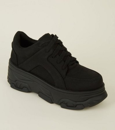 Black Suedette Chunky Platform Trainers | New Look