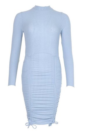 Soft Rib Ruched Mini Dress | boohoo blue