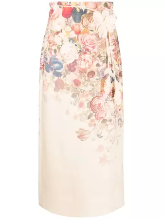 ZIMMERMANN floral-print Linen Midi Skirt - Farfetch