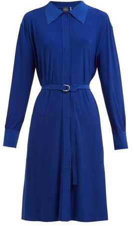 Belted Jersey Shirtdress - Womens - Blue