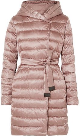 The Cube Hooded Belted Quilted Shell Down Coat - Pink