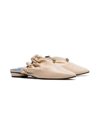 Reike Nen cream baloon drawstring leather slippers $372 - Buy Online - Mobile Friendly, Fast Delivery, Price