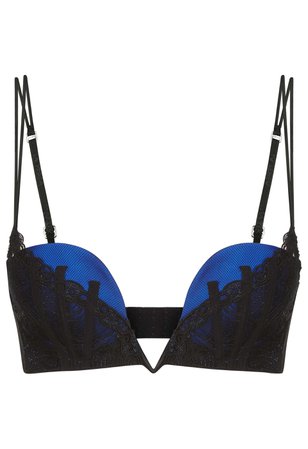 Elements Black And Electric Blue Push-up Underwired V-bra With Lurex Embroidery | La Perla