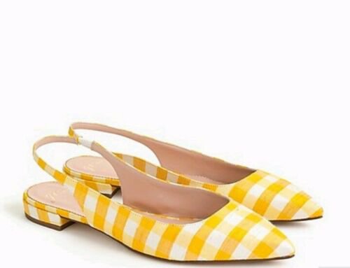 NIB J Crew Gingham Checkered Pointed Toe Sling Back Flats Shoes Sz 8.5 Yellow | eBay