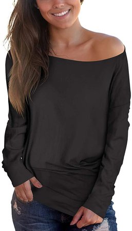 Women's Off Shoulder T Shirt Long Sleeve Blouse Top Black S at Amazon Women’s Clothing store