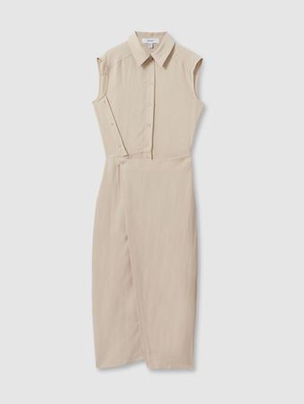 Reiss Yasmin Lyocell Linen Wrap Front Midi Dress | REISS USA