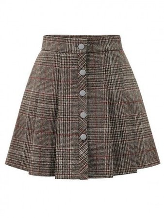 Khaki plaid button front mini skirt
