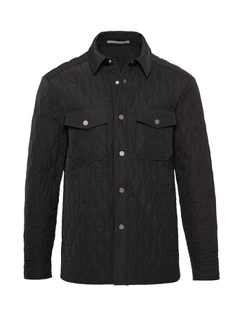 Black Matte Polyester Quilted Shirt Jacket | J.Hilburn