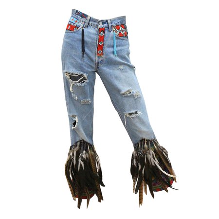 Iconic Tom Ford for Gucci Spring Summer 1999 feather denim jeans at 1stdibs